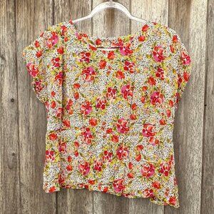 Floral Spotted Short Sleeve Scoop Neck Blouse